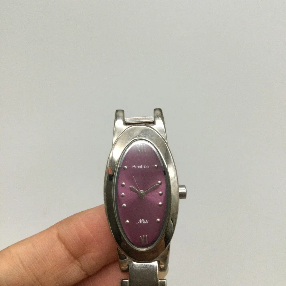 Armitron Now Womens Watch 18mm Pink Oval Dial Silver Tone New Battery 6.5